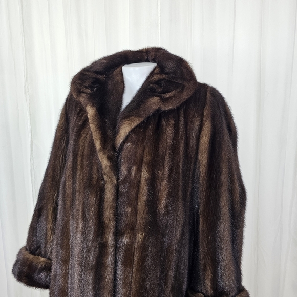 Blue Diamond Mink Canada Brown Fur Mid-Length Coat Large Glam - Picture 4 of 14
